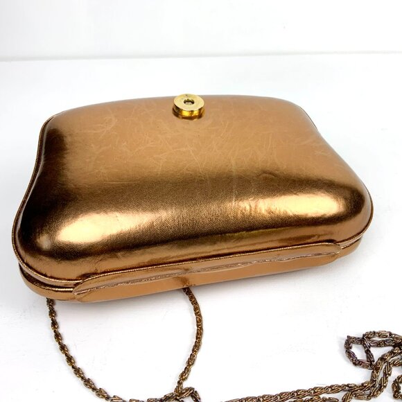 Vintage La Regale Rose Gold Clutch Hard Case Crossbody Chain Strap - Picture 14 of 16